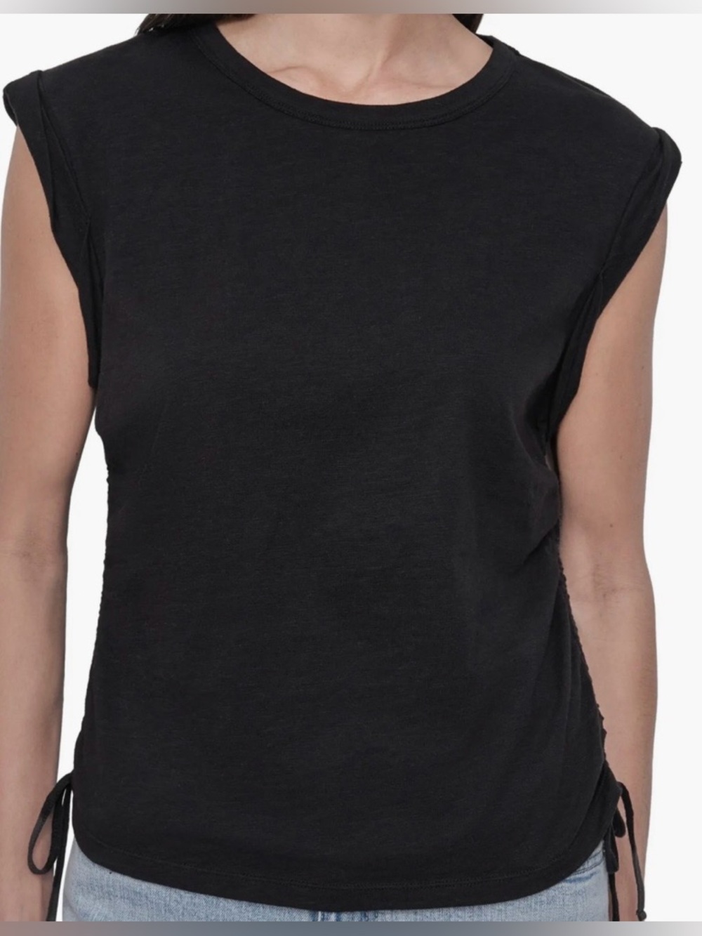 DKNY Black Sleeveless Ruched Side Tie Slub Knit Size XS Top NWT